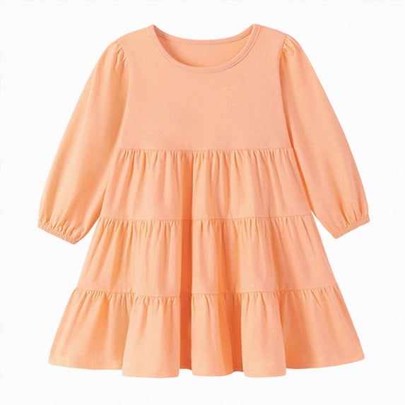 mgoYE Girl Long Sleeve Dress Tiered Ruffle Swing Tunic Shirt Dress