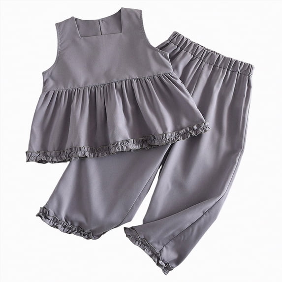 mgoYE Girl Outfits Size 6-7 Toddler Girl Outfits Toddler Girl Summer Clothes Sleeveless Ruffle Dress Tops and Pants Clothing Sets(Grey,4-5 Years)