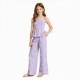 thumbnail image 1 of mgoYE Girl Summer Clothes Linen Outfit Bows Ruffled Shirts + Pant Set Princess Outfit Short 8 9 10 11 12 Years Size 7-8 Years, 1 of 8