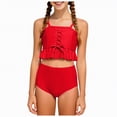 thumbnail image 1 of mgoYE Girl Swimsuit 10 12 Girls Swimsuit 2 Piece Bikini Set Tiered Ruffled Bathing Suit Two Piece Girls' Swimwear with Chest Pad(Red,13-14 Years), 1 of 9