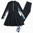 thumbnail image 1 of mgoYE Girl Swimsuit Size 10-12 Bikini Girls Rash Guard Swimsuit Half-Zip Long Sleeve Modest Bathing Suit with Chest Padding 2Pcs Teen Girl Swimwear UPF 50+(Black,13-14 Years), 1 of 6