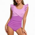 thumbnail image 1 of mgoYE Girl Swimsuit Size 10-12 Girls One Piece Swimsuit Cute Striped Bathing Suit Hawaii Swimwear(Purple,11-12 Years), 1 of 6