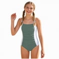 thumbnail image 1 of mgoYE Girl Swimsuit Size 14-16 Bikini Girls Swimsuit One Piece Swimsuits Ribbed Bathing Suit for Girls Color Block Ruched Adjustable Strap Pad Swimwear(Dark Green,13-14 Years), 1 of 6