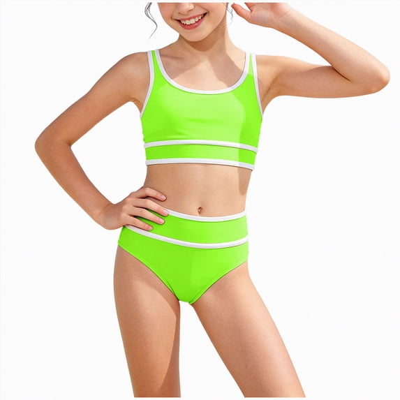 mgoYE Girl Swimsuit Size 14-16 Bikini Girls Swimsuit Two Piece Ruched Ruffle Tankini Swimsuits for Girls Bathing Suit with Drawstring Shorts Swimwear(Green,9-10 Years)