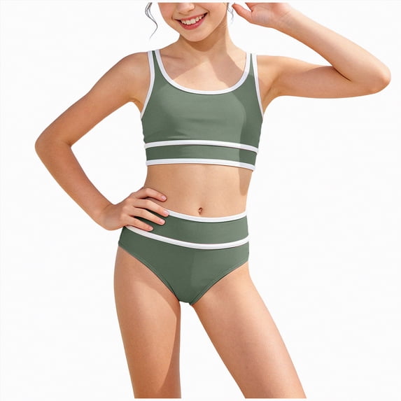 mgoYE Girl Swimsuit Size 14-16 Girls Tankini Swimsuit Two Piece Swimsuits Bathing Suit Girls' Swimwear Drawstring Tank Top and Swim Bottoms(AG,11-12 Years)