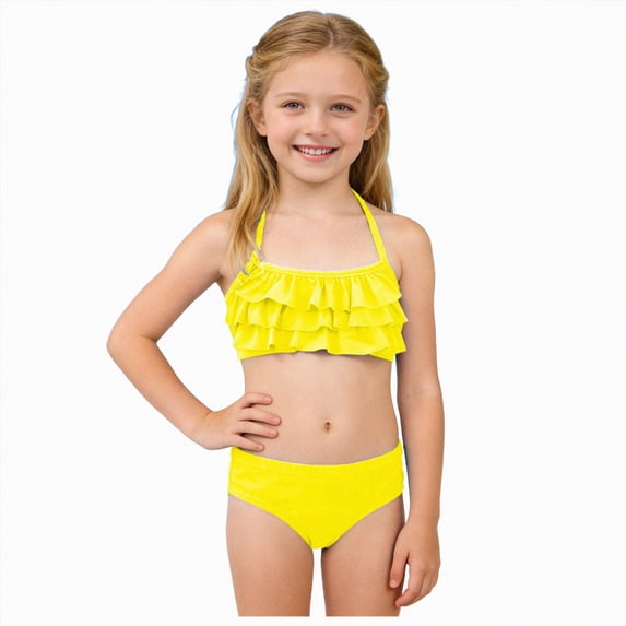 mgoYE Girl Swimsuits 10-12 Girls Swimsuits Bikini Set Kids Cutout Bathing Suit Bikini Top Two Piece Girls' Swimwear(Yellow,9-10 Years)