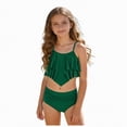 thumbnail image 1 of mgoYE Girl Swimsuits 12t Girl's 2 Piece Swimsuit Solid Spaghetti Strap Bikini Sets Beach Bathing Suit Swimwear for Teen Kids(Green,12-13 Years), 1 of 5