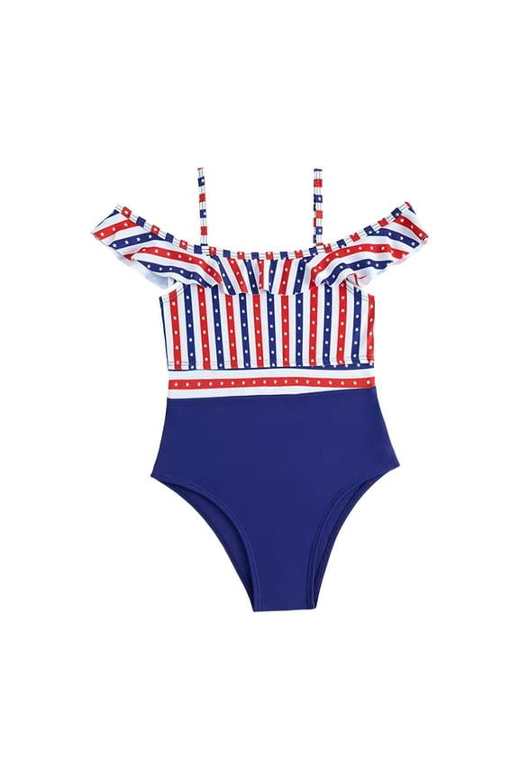 Girl Swimsuits 4th of July Baby Girl Swimsuit Toddler American Flag Bathing Suit Ruffle One Piece Swimwear Swimsuit for Girls|Red,6-7 Years