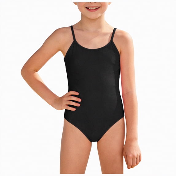 mgoYE Girl Swimsuits Size 6-7 Girls Swimsuit One Piece Swimsuits Solid Color Bathing Suit Colorful Contrast Trim Adjustable Straps Swimwear(Black,4-5 Years)