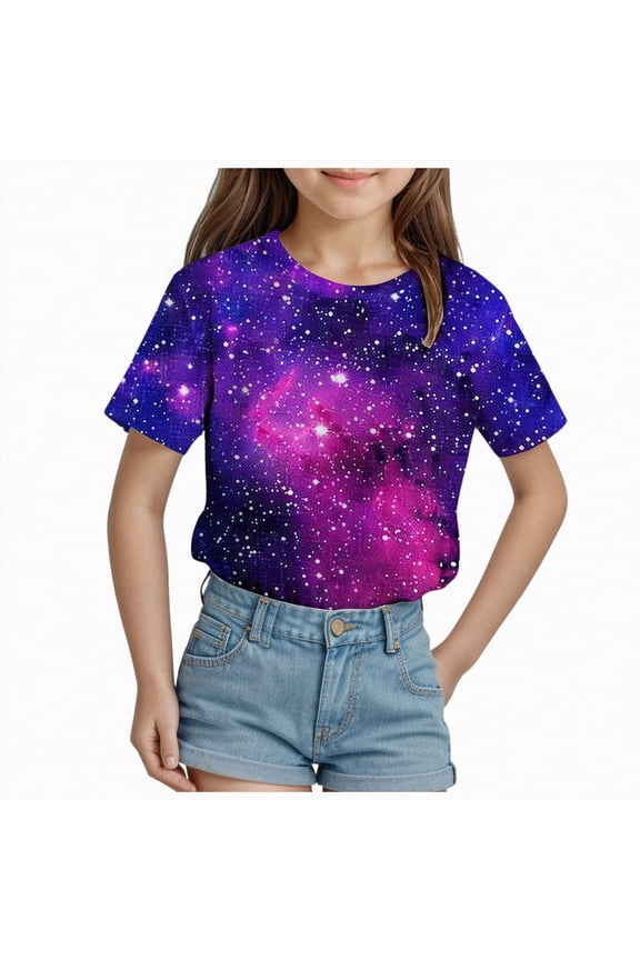 Girl T-Shirts 7/8 Boys Girls Shirts Graphic T-Shirt Neon Clothes Kids Novelty Youth Short Sleeve Print Tees(Purple,10-11 Years)