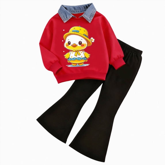 mgoYE Girl's 2 Piece Outfits Graphic Crewneck Sweatshirts and Long Flare Pants Set Spring Fall Clothes 5-6 Years