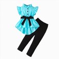 thumbnail image 1 of mgoYE Girl's 2 Piece Outfits Ruffle Sleeve, Peplum Top, Leggings, Bowknot, Flowy Hem, School, Beach, Daily Wear, Sports 3-4 Years, 1 of 4