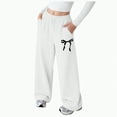 thumbnail image 1 of mgoYE Girl's Bowknot Baggy Sweatpants Cute Straight Leg Athletic Pants With Pockets Clothes for Teen Girls(White,9-10 Years), 1 of 4