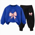 thumbnail image 1 of mgoYE Girls 2 Piece Outfit Bow Printed Sweatshirt & Pants Sets for Casual Wear, for Girls 5-6 Years, 1 of 5