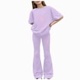 thumbnail image 1 of mgoYE Girls 2 Piece Outfits Bow Graphic Tops Sweatsuits Sets Short Sleeve Sweatshirt with Bell Bottom Sweatpants Set 7-12 Years Size 9-10 Years, 1 of 5