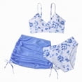thumbnail image 1 of mgoYE Girls' 3 Piece Set Floral Print Bikini Swimsuit with Drawstring Beach Skirt Cute Ruched Bathing Suit(Blue,7-8 Years), 1 of 9