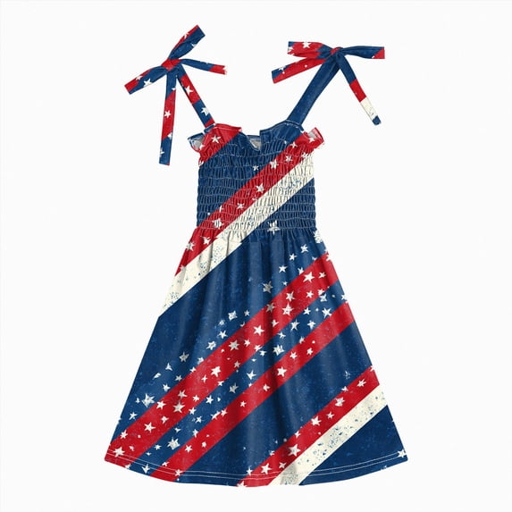 mgoYE Girls 4th of July Outfit American Flag Dress Toddler Red White and Blue Dresses 1-6 T(Hot Pink,4-5 Years)