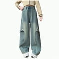 thumbnail image 1 of mgoYE Girls Baggy Jeans Size 10-12 Girls Cute Wide Leg Flared Jeans Kids Oversized Elastic Waist Paper Bag Pants with Pockets Ripped Jeans for Girls(Mint Green,13-14 Years), 1 of 7