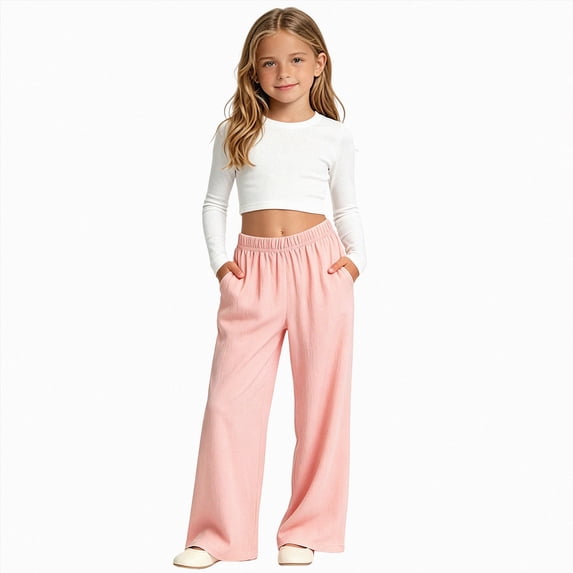mgoYE Girls Baggy Sweatpants Wide Leg Straight Pants Drawstring Youth Joggers Casual Pants with Pockets Streetwear(Pink,15-16 Years)