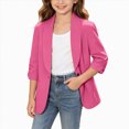 thumbnail image 1 of mgoYE Girls Blazer Jacket Teen Open Front 3/4 Sleeve Blazers Kids Graduation Formal Suit Jackets with Pockets One Button(Pink,14-15 Years), 1 of 7