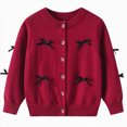 thumbnail image 1 of mgoYE Girls Bow Sweater Cardigan Kids Button Long Sleeve Knitwear Lightweight Soft Coat School Comfortable Solid Color Size 9-10 Years, 1 of 5
