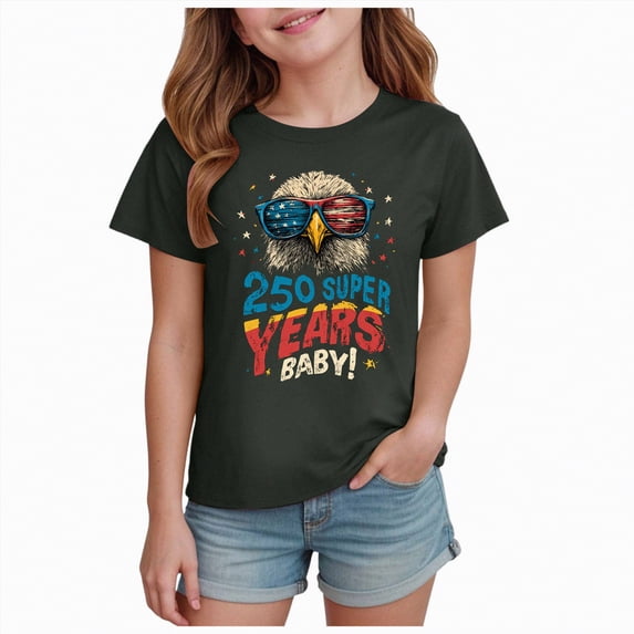mgoYE Girls Boy's 4th of July Independence Day T-Shirt Summer 1776 USA America Memorial Day Graphic Tees Tops 250th American Anniversary Gifts for Boys Girls(Grey,11-12 Years)