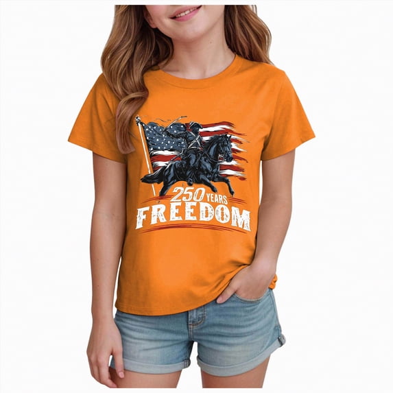 mgoYE Girls Boy's American 250th Anniversary Printed Casual Sweatshirt 250 Years 1776–2026 Patriotic Shirt 250th Anniversary USA Clothing(Orange,7-8 Years)
