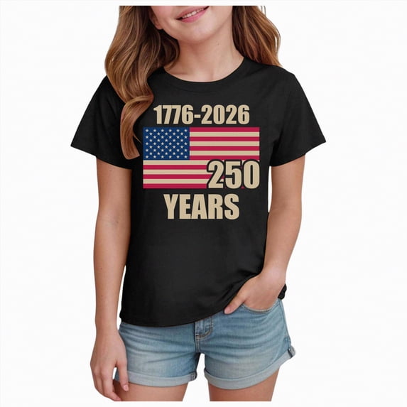 mgoYE Girls Boy's American 250th Anniversary Printed Casual Sweatshirt 250 Years 1776–2026 Patriotic Shirt 250th Anniversary USA Shirt Crew Neck(Black,7-8 Years)