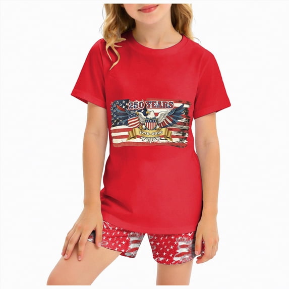 mgoYE Girls Boys American Flag Outfit Set 4th of July Shorts Set Patriotic Shorts Sleeve Shorts Set USA Flag Stripe Star Summer Blouse Shorts Set USA Navy 250th Anniversary Gifts Boys
