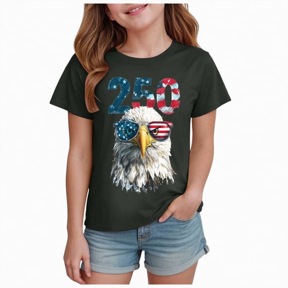 mgoYE Girls Boys American Flag Shirt 4th of July T-Shirt Patriotic Short Sleeve Tee USA Flag Stripe Star Summer Blouse Tops America 250th Anniversary T Shirt Boys(Grey,3-4 Years)