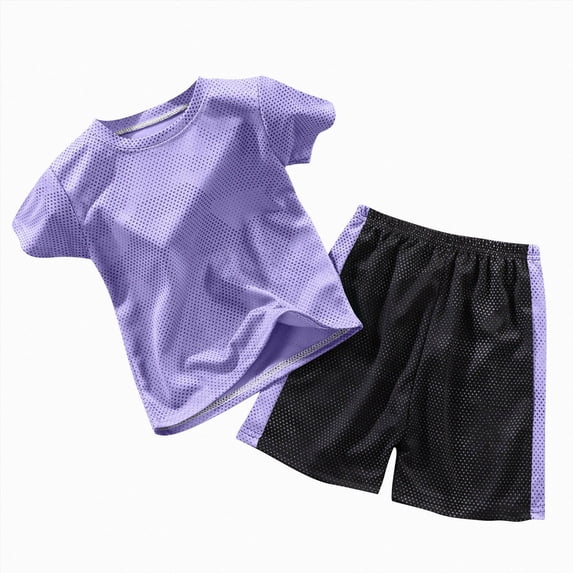 mgoYE Girls Boys Quick Dry Athletic Short-Sleeve T- Shirt and Active Mesh Shorts Set(Purple,2-3 Years)