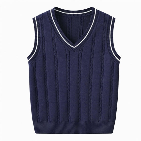 mgoYE Girls Boys Sweater Vest Cotton Kids Uniform Vest V-Neck Sleeveless Knit Pullover for Boy Girls Toddler(Navy,5-6 Years)