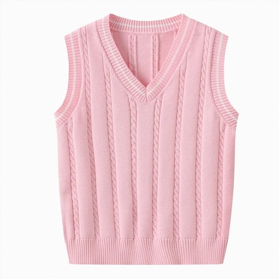mgoYE Girls Boys Sweater Vest Cotton Kids Uniform Vest V-Neck Sleeveless Knit Pullover for Boy Girls Toddler(Pink,5-6 Years)