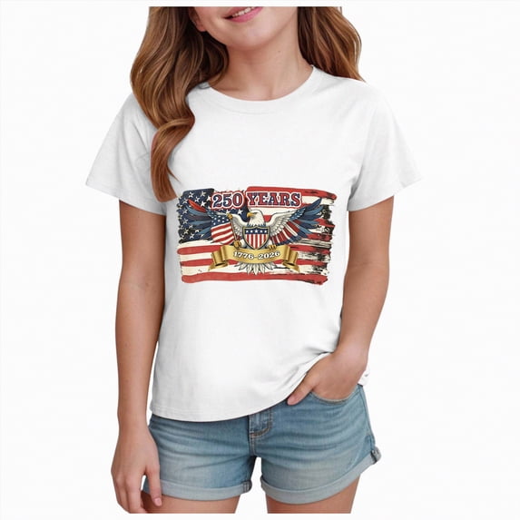 mgoYE Girls Boys USA Patriotic T Shirt 250th Anniversary USA Tshirt 4th of July Shirts American Flag Tee Tops 250th Anniversary Gifts for Girls Boys(White,2-3 Years)