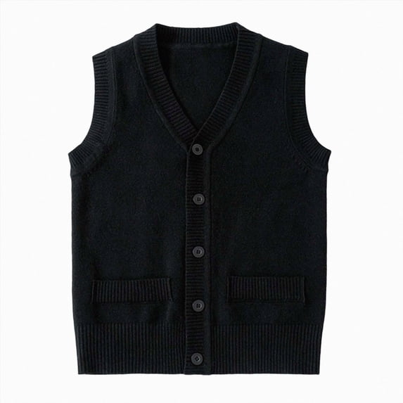 mgoYE Girls & Boys Uniform Cotton V-Neck Sweater Vest, Knit Sweater Cardigan with Button Size 11-13 Years