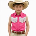 thumbnail image 1 of mgoYE Girls Boys Western Shirt Pearl Snap Button Down Cowgirl Outfits Sleeveless Blouse Tops(Hot Pink,5-6 Years), 1 of 7