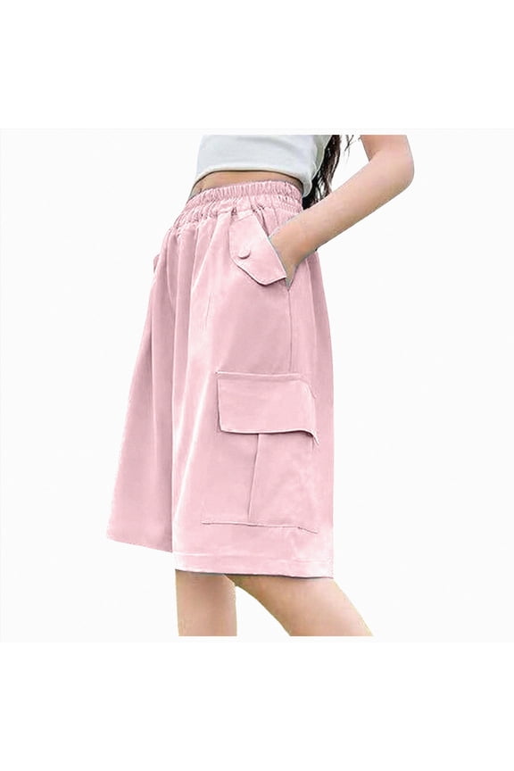 Girls Cargo Shorts Lightweight Short Pants with Pockets Summer Cargo Shorts for Kids Casual Hiking Sports(Pink,8-10 Years)