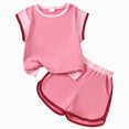 thumbnail image 1 of mgoYE Girls Clothes 5-6 Years Color Block Sleeveless Tank Top with Shorts 2PCS Summer Outfits Pink, 1 of 6