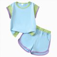 thumbnail image 1 of mgoYE Girls Clothes 5-6 Years Color Block Sleeveless Tank Top with Shorts 2PCS Summer Outfits Sky Blue, 1 of 6