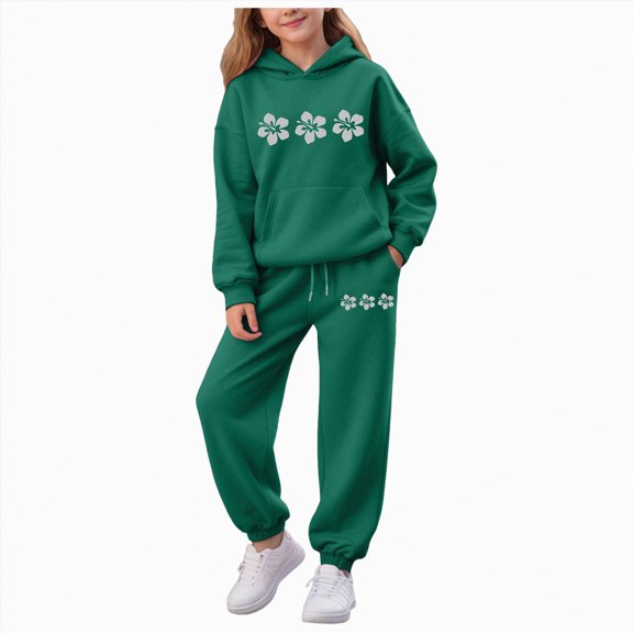 mgoYE Girls' Clothing Sets Girls Clothes 2 Piece Clothing Sets Tops Hoodie Long Sleeve Sweatshirts and Pants Fall Winter Outfits for Girls(Dark Green,3-4 Years)