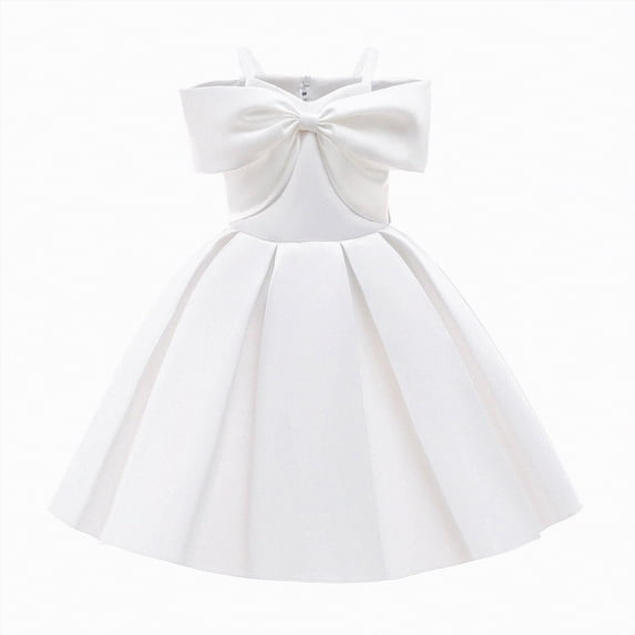 mgoYE Girls Dance Dresses Size 10-12 Girls Elegant Dress Off Shoulder A-Line Casual Party Dresses(White,3-4 Years)