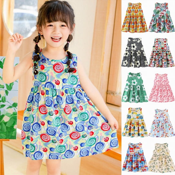 mgoYE Girls Dress Easter Dress Toddler Baby Girls' Dresses Kid Little Girls Summer Outfit Casual Cartoon Round Neck A-Line Beach Dresses(Red,4-5 Years)