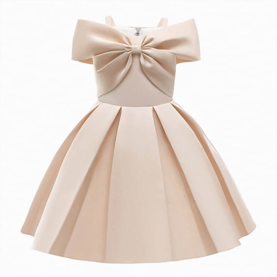 mgoYE Girls Fancy Dresses Size 10-12 Girls Elegant Dress Off Shoulder A-Line Casual Party Dresses(Beige,5-6 Years)