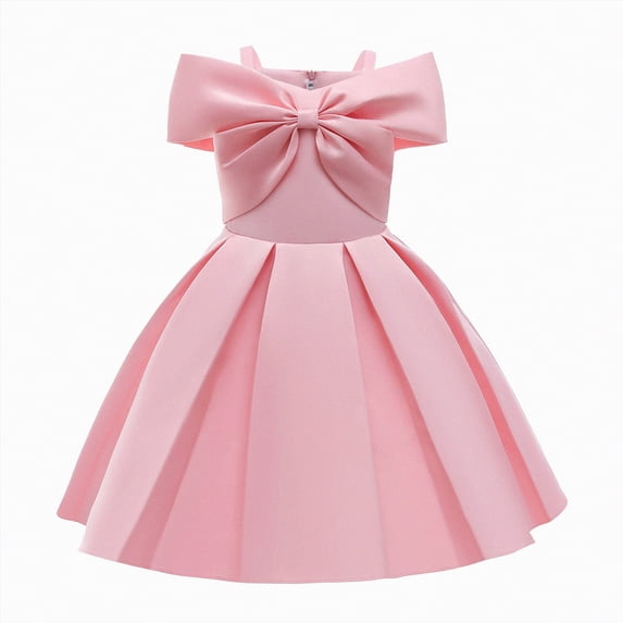 mgoYE Girls Fancy Dresses Size 10-12 Girls Elegant Dress Off Shoulder A-Line Casual Party Dresses(Pink,3-4 Years)