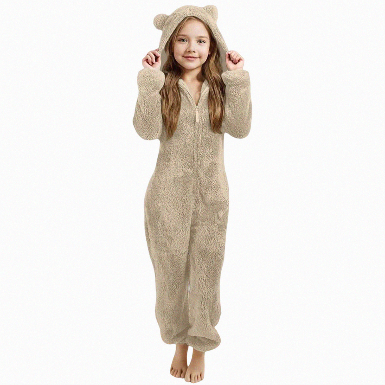 mgoYE Girls Fleece Hooded Onesie Pajamas 2-13 T Cute One Piece Fuzzy  Sleepwear Zip Up Jumpsuits Winter Warm Lounge Outfits(Khaki,12-13 Years) -  Walmart.com