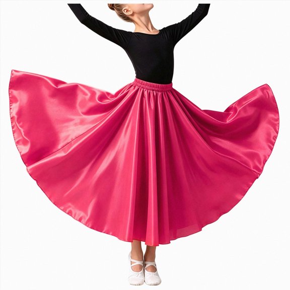 mgoYE Girls Full Circle Ankle Length Swing Long Skirt Dance Performance for School Children