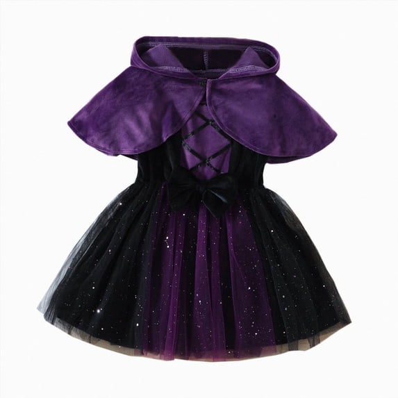 mgoYE Girls Halloween Princess Dress Tutu Tulle Party Outfit Dress up with Cape for Toddler Baby(Purple,4-5 Years)