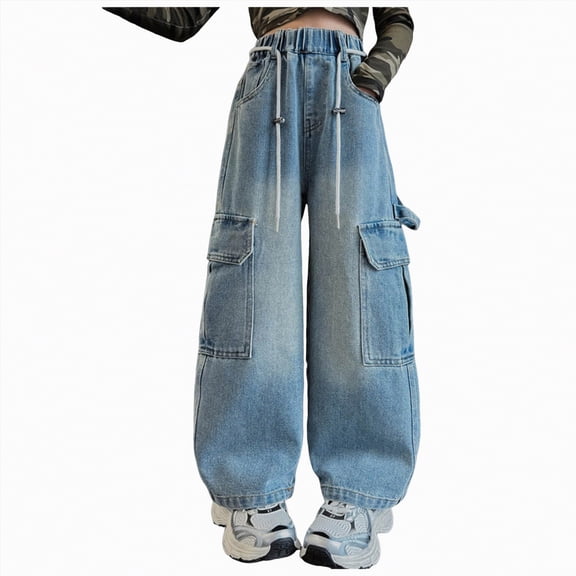 mgoYE Girls Jeans Girl's High Waisted Flare Leg Jeans Split Raw Hem Denim Pants with Pockets Ripped Jeans for Girls(Blue,7-8 Years)