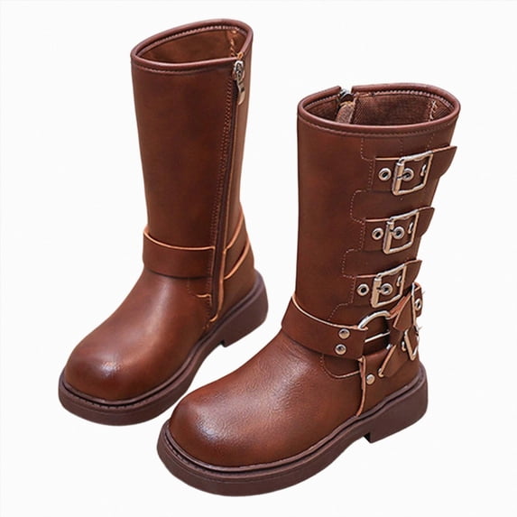 mgoYE Girls Knee High Boot Lightweight Buckle Fashion Girls Riding Boots Water Resistant Warm Winter Shoes for Toddler/Little Kid 12
