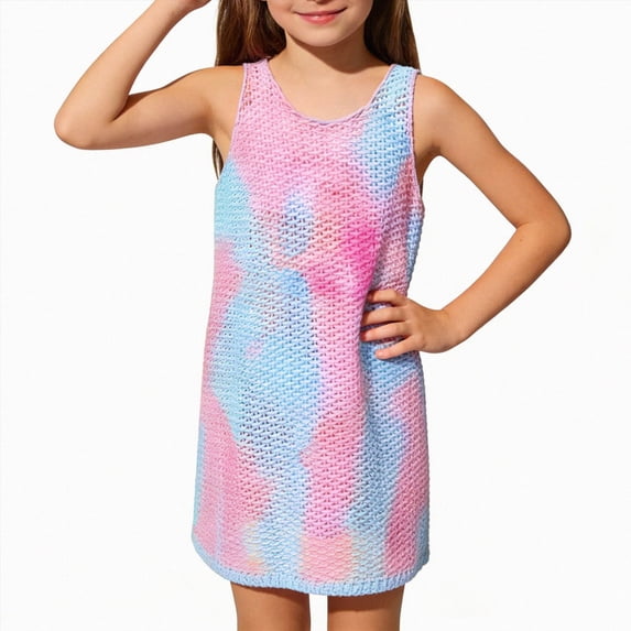mgoYE Girls Knit Swimsuit Cover ups Summer Beach Bathing Suit Coverups Cami Dress Size 3-4 Years Light Blue